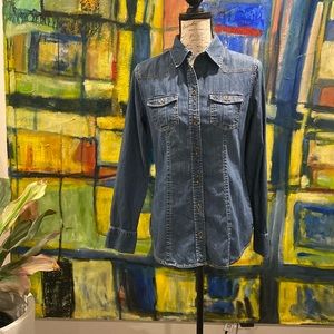 CAbi top blue denim button up size small style #970